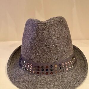 Gray Fedora Hat with Sequin Band